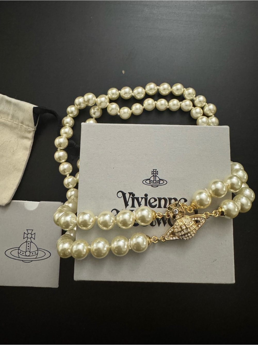 Vivienne Westwood two row bas relief pearl necklace in gold